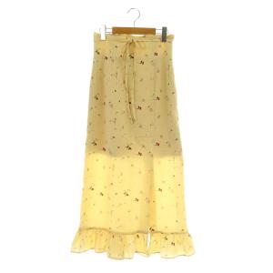 フラワープリントスカート ロング スリット フリル 1 ベージュ /MY OS