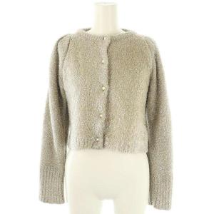 シャイニーメタリックカーディガン ニット 長袖 F グレージュ シルバー色 /HK OS