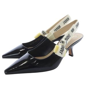 パテントレザー スリングバックストラップ ポインテッドトゥ 35.5 ブラック