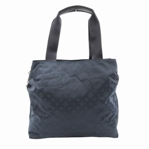 美品 トートバッグ 総柄 ナイロン 紺 ネイビー /HO