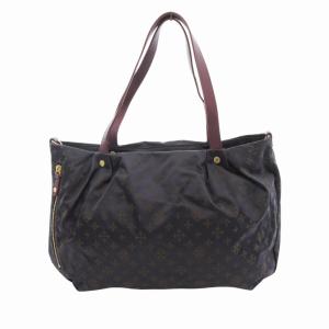 美品 2way トートバッグ ショルダー 総柄 ナイロン 黒 茶 ブラック ブラウン /HO