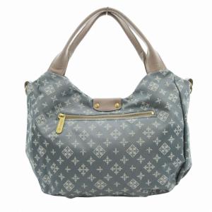 美品 2WAY トートバッグ ショルダー 総柄 ナイロン 水色 ライトブルー グレー /HO