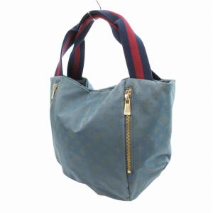 russet ハンドバッグ 総柄 持ち手 ライン ナイロン 青 ブルー /HO