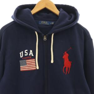 POLO RALPH LAUREN パーカー ジャケット ジップアップ ロゴ刺繍 コットン M 紺 /NR OS