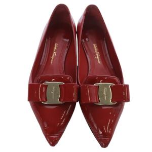 Salvatore Ferragamo ポインテッドトゥ ヴァラリボン パンプス 7.5D 赤 レッド /SR37
