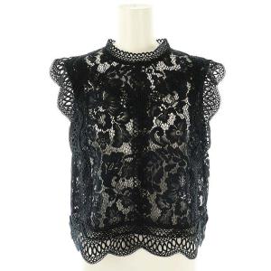 ANAYI レーススタンドネックブラウス ノースリーブ 36 ネイビー ブラック /ES OS