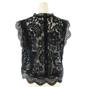 ANAYI レーススタンドネックブラウス ノースリーブ 36 ネイビー ブラック /ES OS