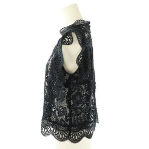 ANAYI レーススタンドネックブラウス ノースリーブ 36 ネイビー ブラック /ES OS