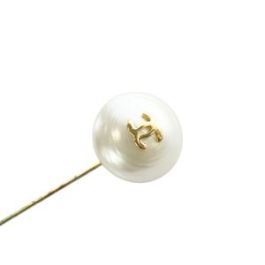 CHANEL vintage ココマーク フェイクパール ピンブローチ ゴールド色 白 ホワイト /SR13 OH