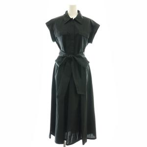 タイプライターシャツワンピース ミモレ ロング フレンチスリーブ 36 黒 ブラック /AT OS