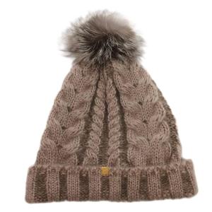 ニット帽 ビーニー 帽子 ボンボン モヘヤ シルク混 フォックスファー グレー /FF