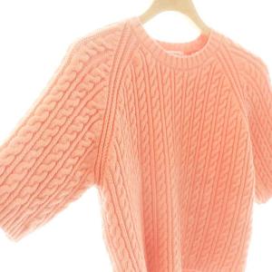 MACPHEE 23SS ハイブリットコットンケーブル ハーフスリーブプルオーバー ニット セーター 五分袖 S サーモンピンク