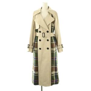 チェックトレンチコート 切替 ベルト付き 36 ベージュ マルチカラー /MI OS