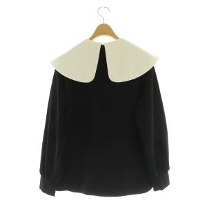 yori ワイドカラーストレッチブラウス 長袖 36 ブラック /MY OS