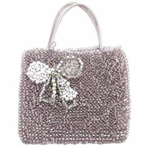 ワイヤーバッグ リボン ビジュー スクエア ピンク /JS