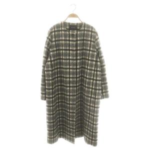 ノーカラーチェックコート ロング ホワイト ブラック /HK OS
