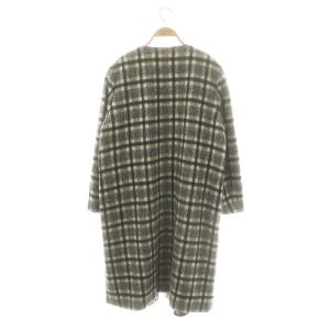 UNTITLED ノーカラーチェックコート ロング ホワイト ブラック /HK OS