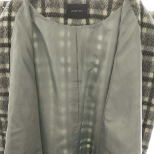 UNTITLED ノーカラーチェックコート ロング ホワイト ブラック /HK OS