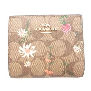 美品 ワイルドフラワー シグネチャー 二つ折り財布 ウォレット ベージュ /AE AA