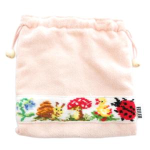 ハイジ 巾着 ポーチ パイル地 モザイク柄 ピンク /JS