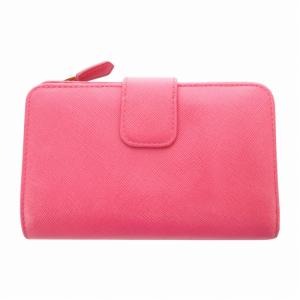 PRADA 二つ折り財布 ウォレット L字ファスナー ロゴ パッチ レザー ピンク /HO