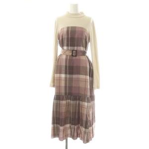 クレストブリッジチェックワンピース ニット切り替え 38 ベージュ 紫 パープル /AQ OS