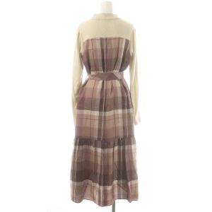 BLUE LABEL CRESTBRIDGE クレストブリッジチェックワンピース ニット切り替え 38 ベージュ 紫 パープル /AQ OS