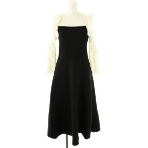 フリルスリーブビスチェニットワンピース ミモレ ロング 長袖 2 白 ホワイト 黒 ブラック /AT OS