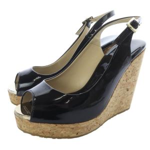 PRAISE パテントレザー ウェッジソール コルク サンダル ストラップ 35 黒 ブラック /SR37