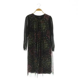 パワーネット 総柄 ワンピース 長袖 切替 ギャザー 0 ブラック /MY OS