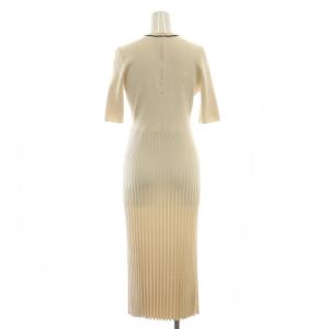 CELFORD ボウタイプリーツニットワンピース ロング 半袖 36 オフホワイト /HK OS