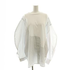 25SS shirt long-sleeves シャツ カットソー ドッキング ストライプ M 白 ネイビー