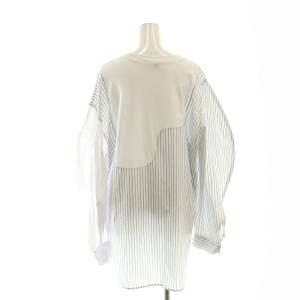 nagonstans 25SS shirt long-sleeves シャツ カットソー ドッキング ストライプ M 白 ネイビー