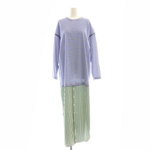 25SS STRIPE DRESS ワンピース ロング 長袖 38 ブルー グリーン /HK OS