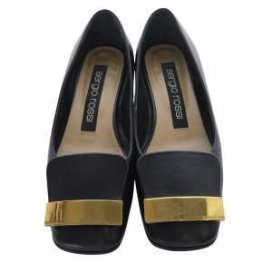 Sergio Rossi スクエアトゥ フラット パンプス ローファー レザー 36 黒 ブラック /SR43