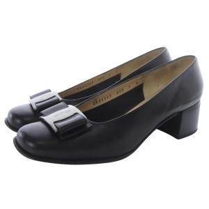 ヴァラ レザー チャンキーヒールパンプス スクエアトゥ 7 黒 ブラック /SR34