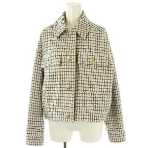 25SSチェックツイードブルゾン ジャケット ステンカラー 36 黒 オフホワイト /CX OS