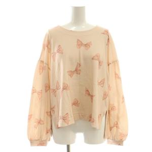 ベルベットリボンプリントバックボタンスウェット トレーナー 長袖 ピンク /AT OS