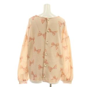 PINK HOUSE ベルベットリボンプリントバックボタンスウェット トレーナー 長袖 ピンク /AT OS