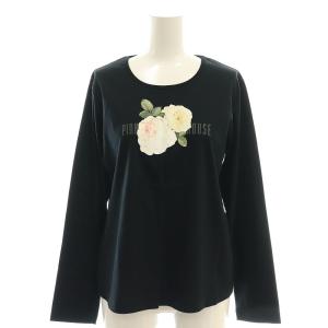 25SS ホワイトローズプリントカットソー 長袖 3 黒 ブラック /AT OS