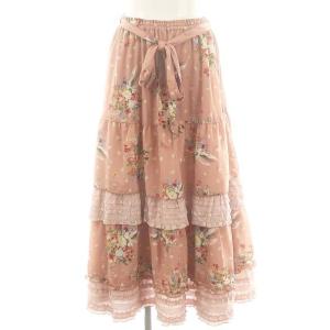 24AW ブーケプリントスカート ティアード フリル ピンク