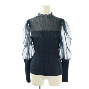 24AW パフスリーブラメプルオーバー ニット カットソー 長袖 ナイロン 38 紺 /NR OS SH