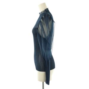 MUVEIL 24AW パフスリーブラメプルオーバー ニット カットソー 長袖 ナイロン 38 紺 /NR OS SH