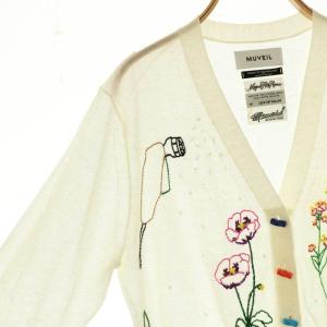 MUVEIL 25SS ガーデニング刺繍カーディガン シアー ビジュー 36 オフホワイト