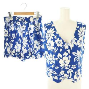 24SS セットアップ ハイビスカス柄 ベスト ショートパンツ 38 青 白 /MI OS