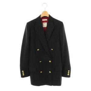 ウールストライプ金ボタンブレザージャケット 01 ブラック
