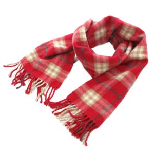 マフラー カシミヤ チェック柄 フリンジ レッド