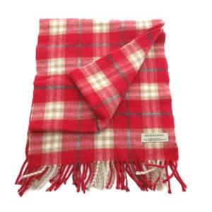 BURBERRY マフラー カシミヤ チェック柄 フリンジ レッド