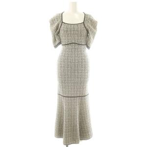 ツイードニットマーメイドワンピース マキシ ロング 0 白 ホワイト 黒 ブラック /AT OS