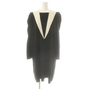 セーラーカラーAラインニットワンピース ひざ丈 36 ブラック オフホワイト /DF OS